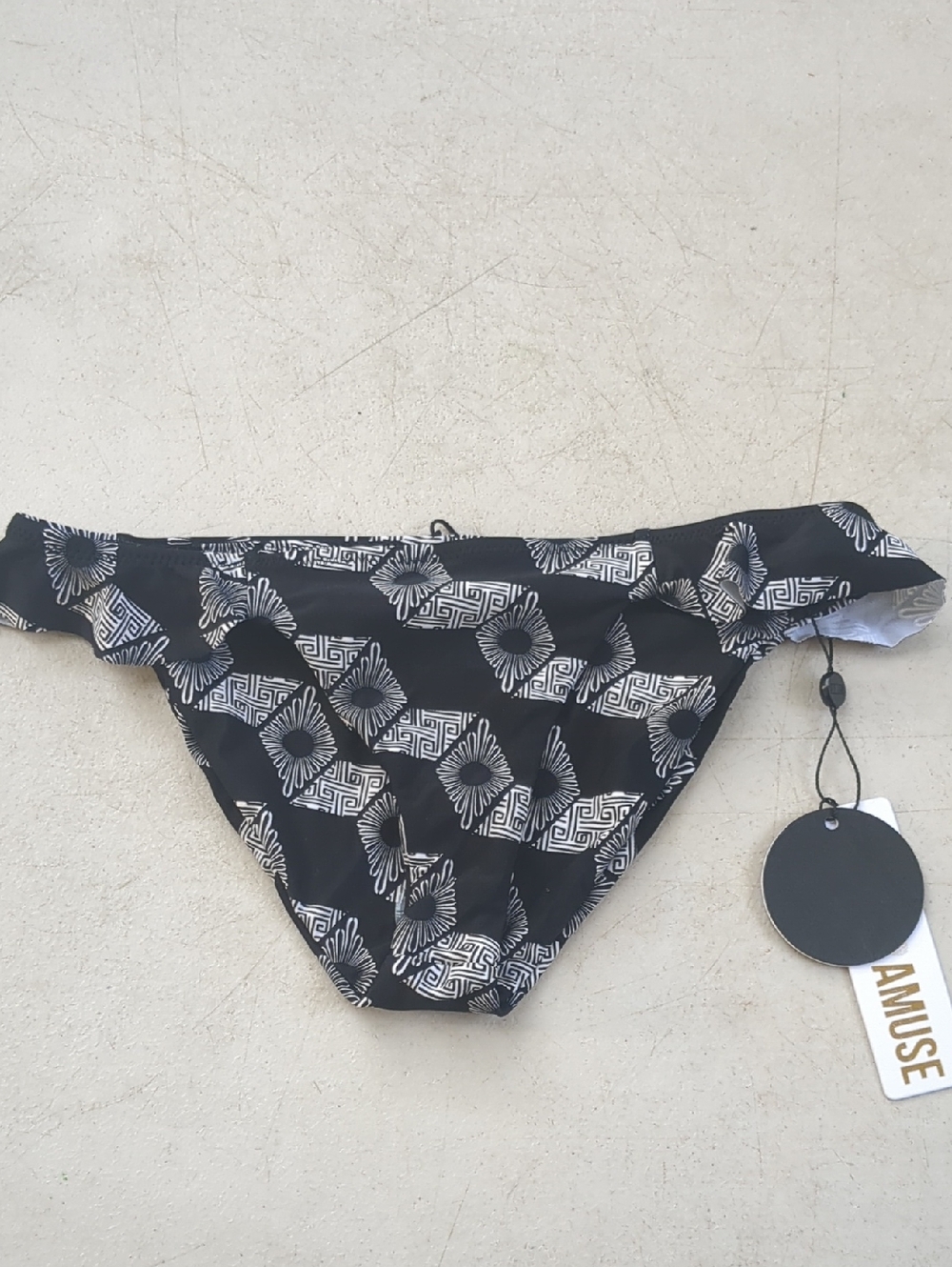 Amuse Society Black & White Geometric Floral Bikini Bottom